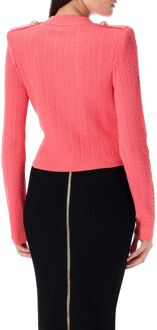 Balmain Lange Mouwen Geribbelde En Kabelgebreide Cardigan Lichtroze - EU 38 / UK 10