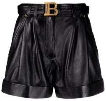 Balmain Leren Shorts met Logo-Gesp en Goudkleurige Hardware Balmain , Black , Dames - 2XS