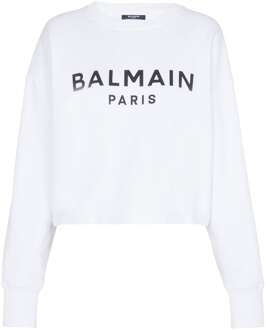 Balmain Logo Organic Cotton Cropped Sweatshirt - maat M Wit