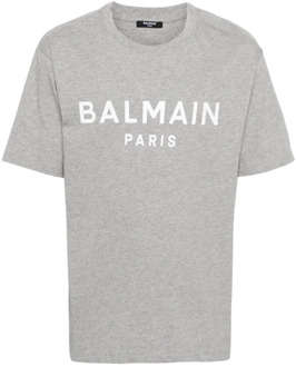 Balmain Logo Print Crew Neck T-shirts en Polos Balmain , Gray , Heren - 2Xl,Xl,L,M,S