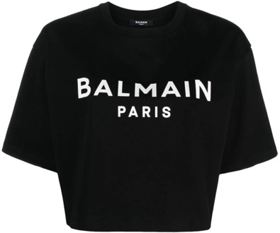 Balmain Logo Print Katoenen T-Shirt Balmain , Black , Dames - L,M,S,Xs,2Xs