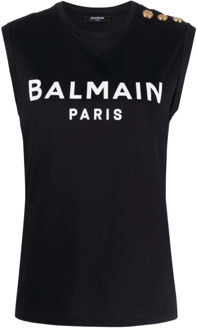 Balmain Logo Print Tank Top Balmain , Black , Dames - M,S
