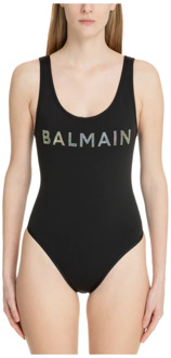 Balmain Logo Swimsuit Balmain , Black , Dames - M,S