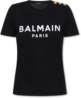 Balmain Logo T-shirt Balmain , Black , Dames - M,S,Xs,2Xs
