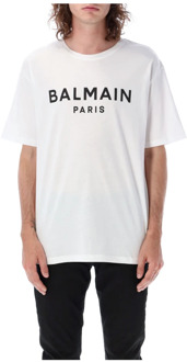 Balmain Logo T-Shirt met Ronde Hals en Korte Mouwen Balmain , White , Heren - Xl,L,M,S