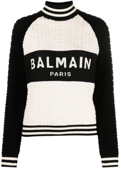 Balmain Luxe Monogram Jacquard Logo Sweatshirt Balmain , Beige , Dames - S,Xs