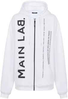 Balmain Main Lab rits hoodie Balmain , White , Heren - 2Xl,Xl,L,S