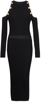 Balmain Midi jurk van gebreide stof Balmain , Black , Dames - 2Xl,4Xl,3Xl