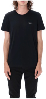 Balmain Mini Logo T-Shirt, Ronde Hals, Korte Mouwen Balmain , Black , Heren - L,M,S