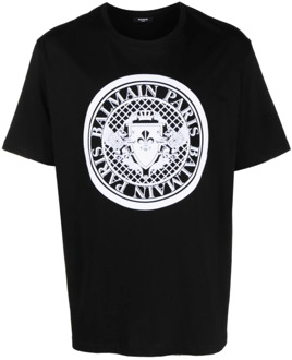 Balmain Munt T-shirt Balmain , Black , Heren - 2Xl,Xl,L,M,S,Xs,2Xs