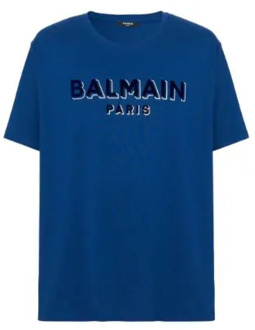 Balmain Navyblauw Organisch Katoenen T-Shirt Balmain , Blue , Heren - Xl,M,Xs