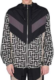 Balmain Nylon Monogram Jas Zwart