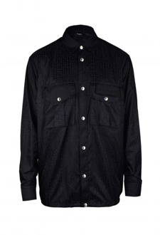 Balmain Oversized Zwart Nylon Shirt met Monogram Logo Balmain , Black , Heren