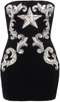 Balmain Paisley geborduurde strapless jurk Balmain , Black , Dames - S,Xs,2Xs
