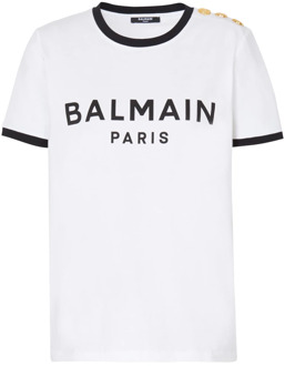 Balmain Paris 3-knoop T-shirt Balmain , White , Dames - L,M,S