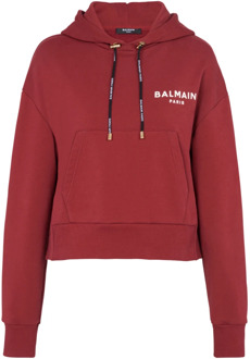 Balmain Paris Flocked Sweatshirt met Capuchon Balmain , Red , Dames - L,M,S,Xs