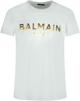 Balmain Paris Gold Brand Logo White T-Shirt - maat Wit