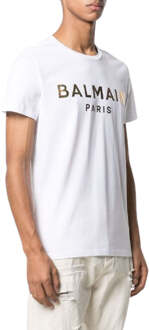 Balmain Paris Gold Foil Logo Wit T-shirt