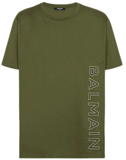 Balmain Reflecterend Logo Katoenen T-Shirt Balmain , Green , Heren - S,Xs,2Xs