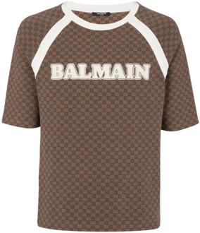 Balmain Retro mini monogram T-shirt Balmain , Brown , Heren - 2Xl,Xs
