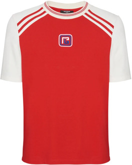 Balmain Retro PB T-shirt Balmain , Red , Heren - 2Xl,Xl,L,M,S