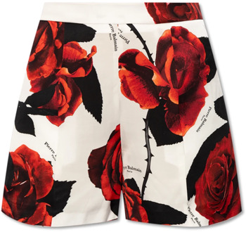 Balmain Satijnen shorts met rozenmotief Balmain , Multicolor , Dames - M,S