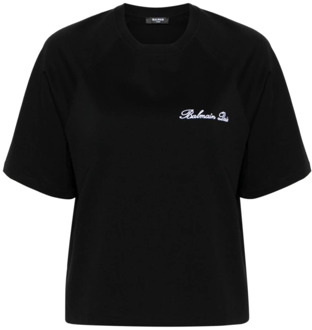 Balmain Signature Bulky T-Shirt Zwart/Wit Vrouwen Balmain , Black , Dames - M,S,Xs