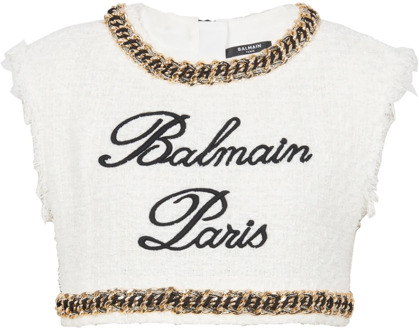 Balmain Signature tweed tanktop Balmain , White , Dames - M,S,Xs,2Xs
