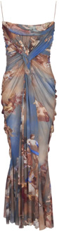 Balmain Sky printed draped tulle maxi dress Balmain , Multicolor , Dames - S,Xs
