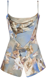Balmain Sky printed satin corset top Balmain , Multicolor , Dames - Xs,2Xs