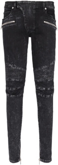 Balmain Slim-fit denim jeans met geribbelde details Balmain , Black , Heren - W31,W33,W29