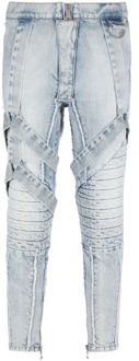 Balmain Slim-Fit Katoenen Jeans met Bandjes Balmain , Blue , Heren - W31,W33,W32,W34