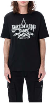 Balmain Sterrenprint T-shirt Zwart Wit Balmain , Black , Heren - Xl,M