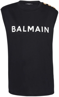 Balmain Stijlvol Logo Print Mouwloze Top Balmain , Black , Dames - L,M,S,Xs,2Xs