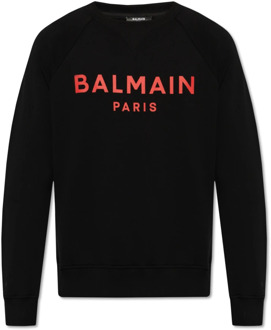 Balmain Sweatshirt met logo print Balmain , Black , Heren - Xl,L,M,S