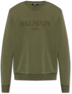 Balmain Sweatshirt met logo print Balmain , Green , Heren - 2Xl,Xl,L,M,S