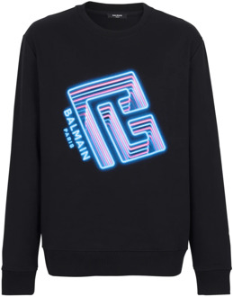 Balmain Sweatshirt met neon logo print Balmain , Black , Heren - Xl,L,M,S,Xs