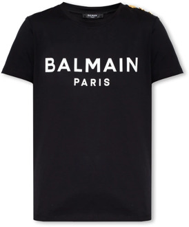 Balmain T-shirt met logo Balmain , Black , Dames - L,M,S,Xs
