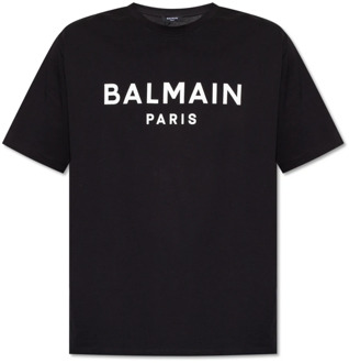 Balmain T-shirt met logo Balmain , Black , Heren - 2Xl,Xl,L,M,S