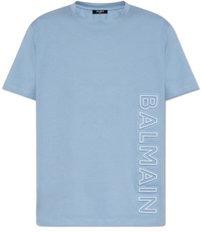 Balmain T-shirt met logo Balmain , Blue , Heren - Xl,L,S
