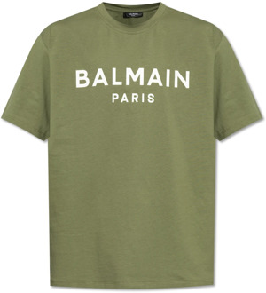 Balmain T-shirt met logo Balmain , Green , Heren - 2Xl,Xl,L,M,S