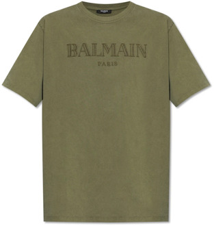 Balmain T-shirt met logo Balmain , Green , Heren - Xl,M,S