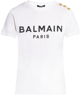 Balmain T-shirt met logo Balmain , White , Dames - L,M,S,Xs,2Xs