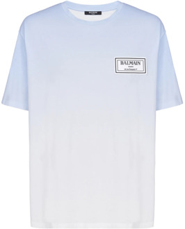 Balmain T-shirt met rubberen patch en kleurverloop Balmain , Blue , Heren - Xl,L