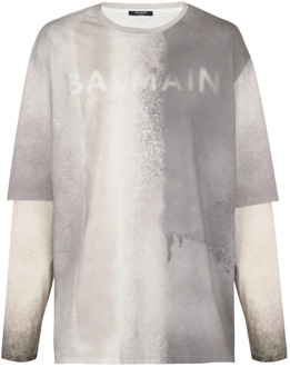 Balmain T-shirt van katoen met print. Balmain , Gray , Heren - L