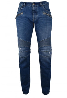 Balmain Tapered Blauwe Jeans met Geribbelde Knie-inzetstukken Balmain , Blue , Heren - W32,W28,W29,W33,W30,W31