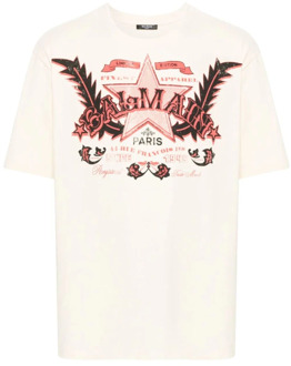 Balmain Western Print T-shirt Balmain , Beige , Heren - 2Xl,Xl,L,M,S,Xs,2Xs