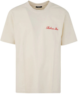 Balmain Western Print T-Shirt Rechte Pasvorm Balmain , Beige , Heren - 2Xl,Xl,L,M,S,Xs
