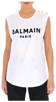 Balmain Wit Katoenen Logo T-Shirt Balmain , White , Dames - L,M,S,Xs