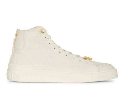 Balmain Witte hoge sneakers met monogrampatroon en gouden logo Balmain , Beige , Dames - 39 EU